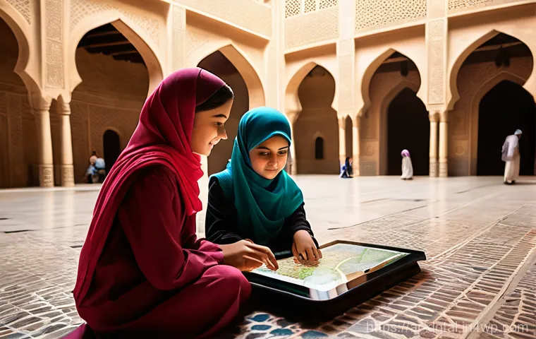 디지털 노마드 생활과 가족 관계 - **Prompt:** "An Arab digital nomad family, consisting of parents and two children (around 8 and 12 y...