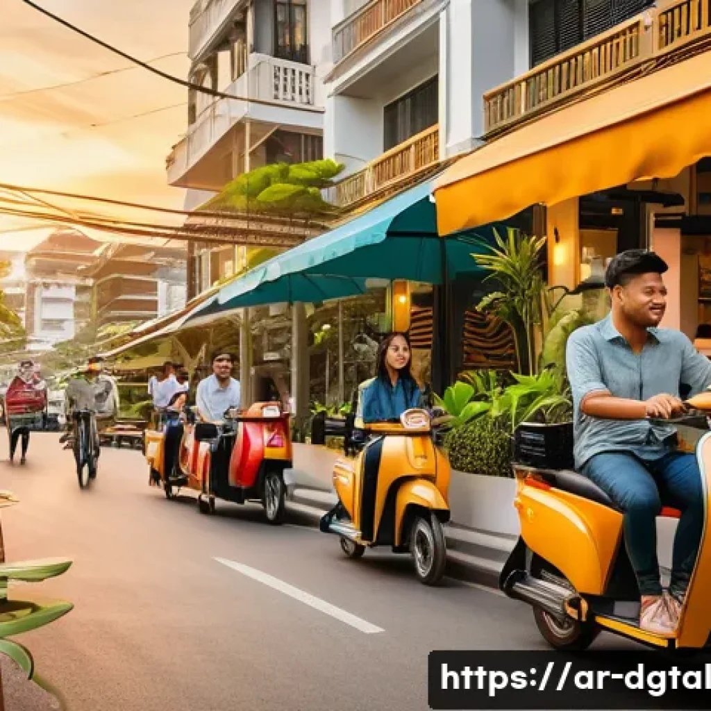 디지털 노마드의 임시 거주지 추천 - A vibrant digital nomad café scene in Bangkok, Thailand, showcasing a diverse group of young profess...