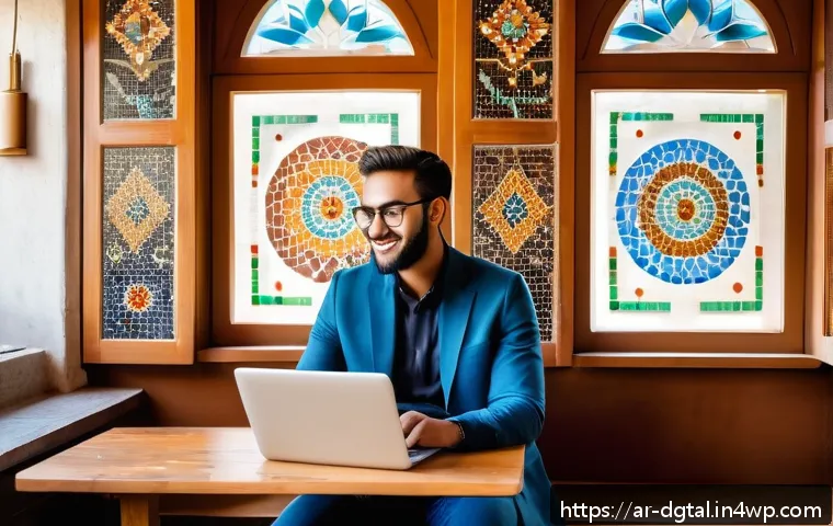 디지털 노마드가 직면한 어려움과 극복 사례 - A professional digital nomad working on a laptop inside a cozy, modern café in a small rural town, s...