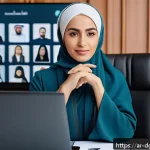 Home 23 디지털 노마드를 위한 글로벌 네트워크 만들기 - A professional Middle Eastern businesswoman dressed in elegant modest attire, attentively participat...