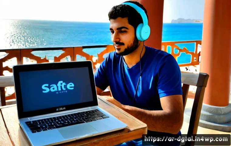 디지털 노마드란 무엇인가 - Photorealistic lifestyle scene of a Middle Eastern Arab professional working remotely on a laptop at...