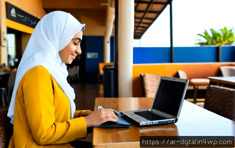 디지털 노마드의 국내외 여행 비교 - Photorealistic split-scene comparison of an Arab digital nomad woman in modest modern clothing, left...